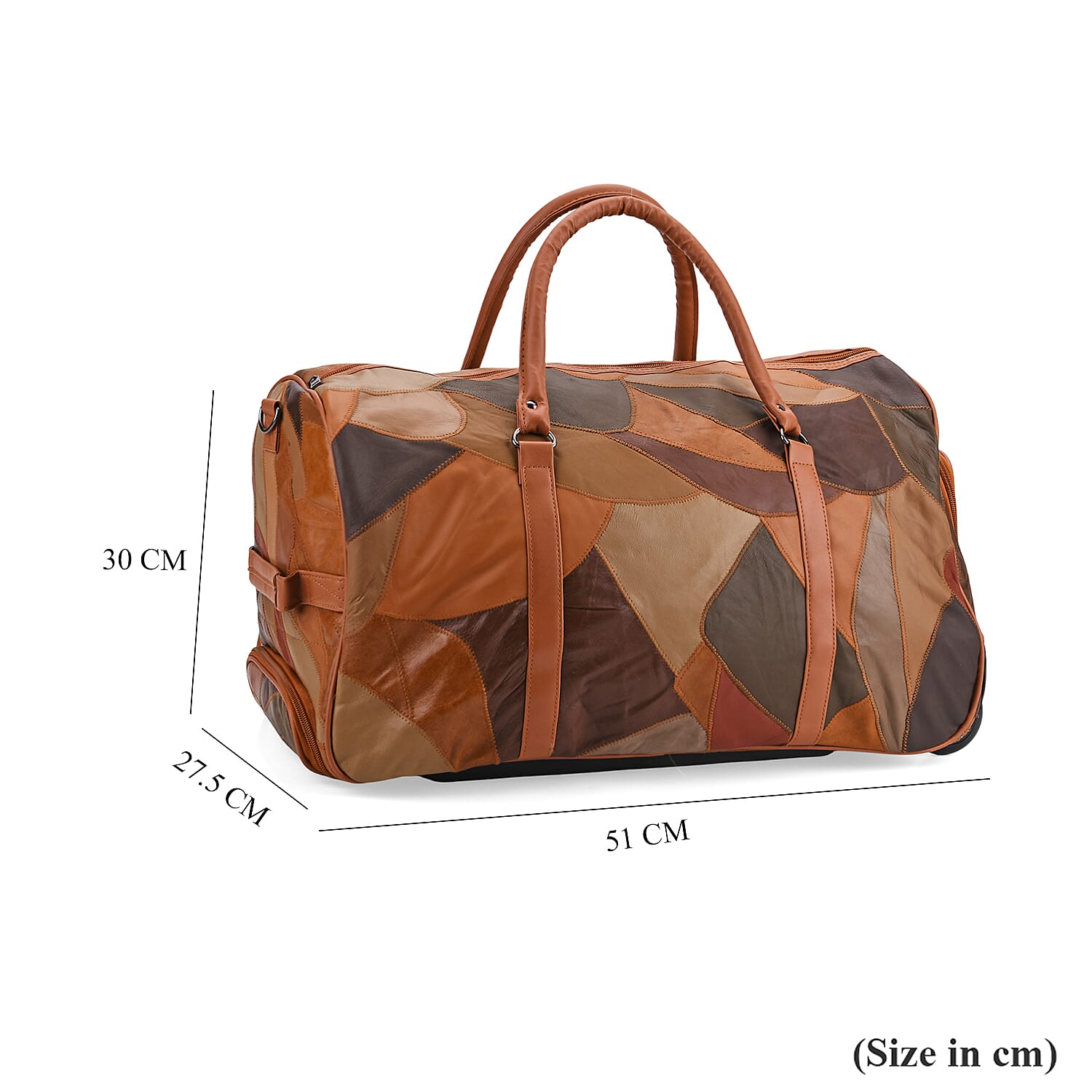 Patchwork Leather Colour Block Pattern Travel Bag with Trolley - Camel