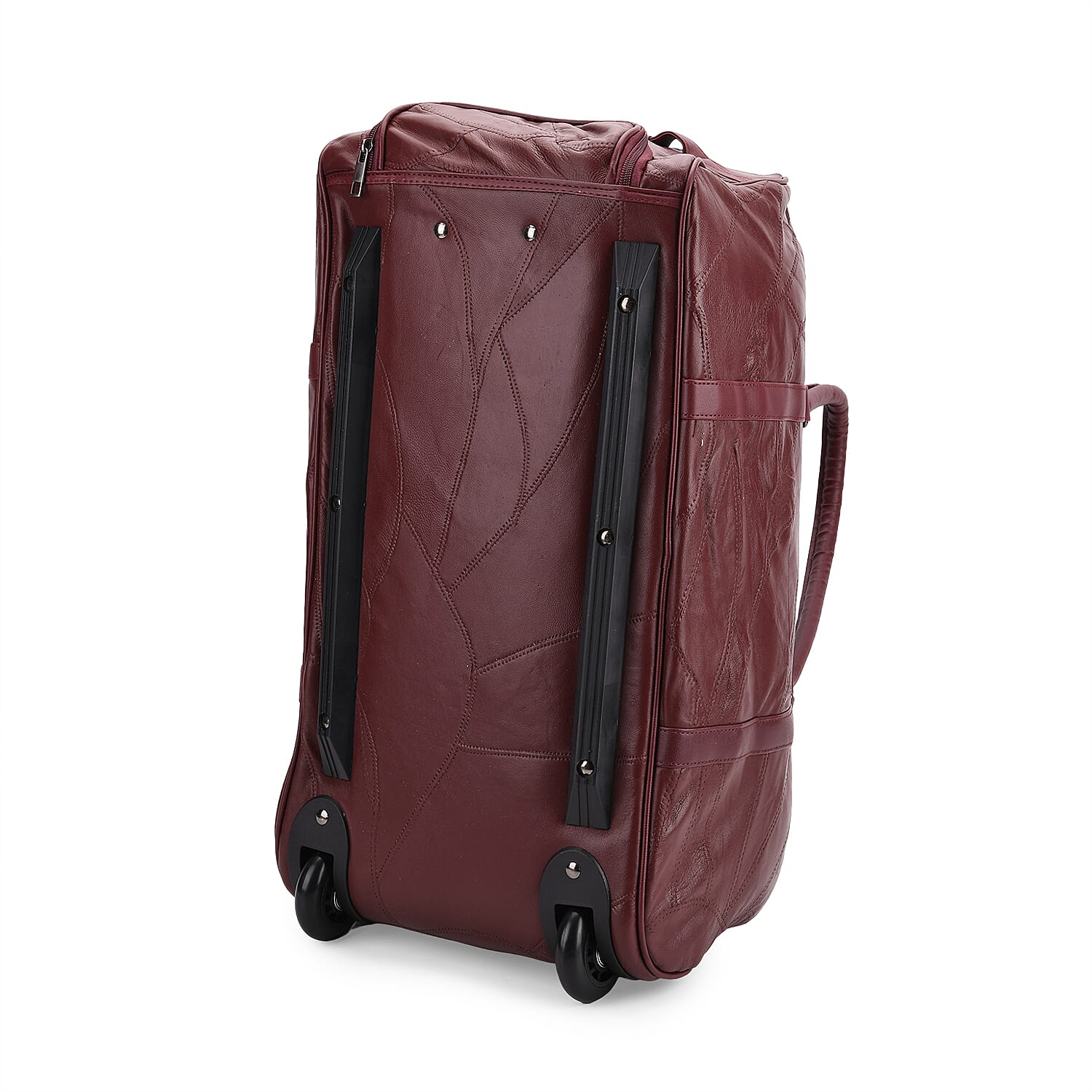 Patchwork Leather Travel Bag with Trolley - Burgundy