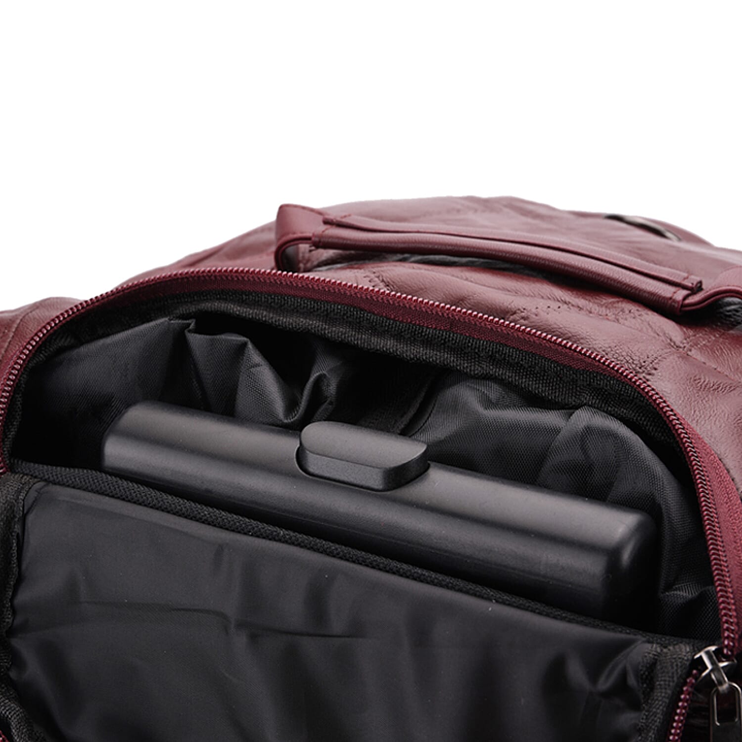 Patchwork Leather Travel Bag with Trolley - Burgundy