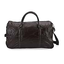 Patchwork Leather Travel Bag with Trolley - Brown
