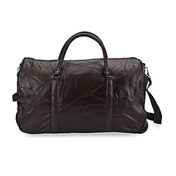 Patchwork Leather Travel Bag with Trolley - Brown