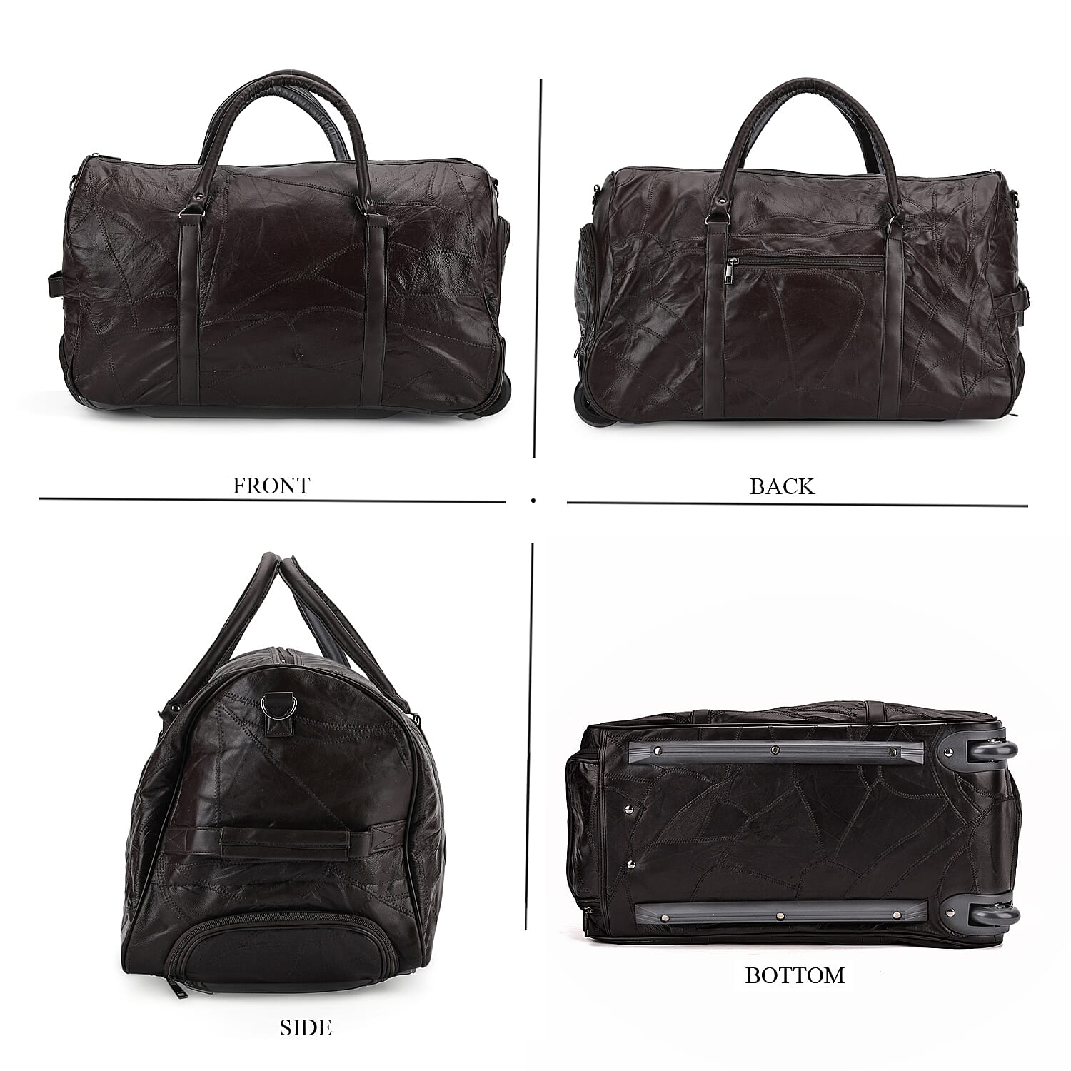 Patchwork Leather Travel Bag with Trolley - Brown