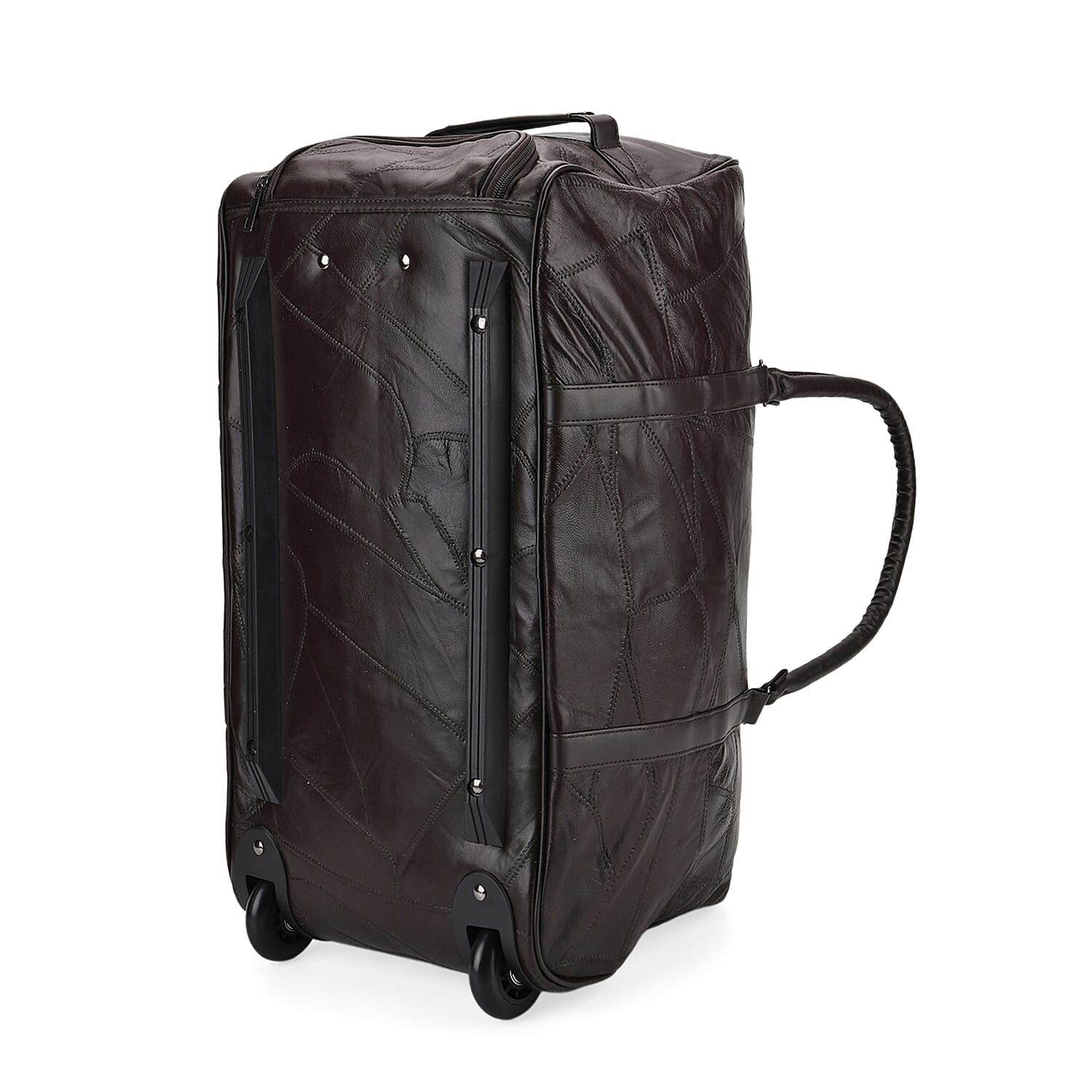 Patchwork Leather Travel Bag with Trolley - Brown