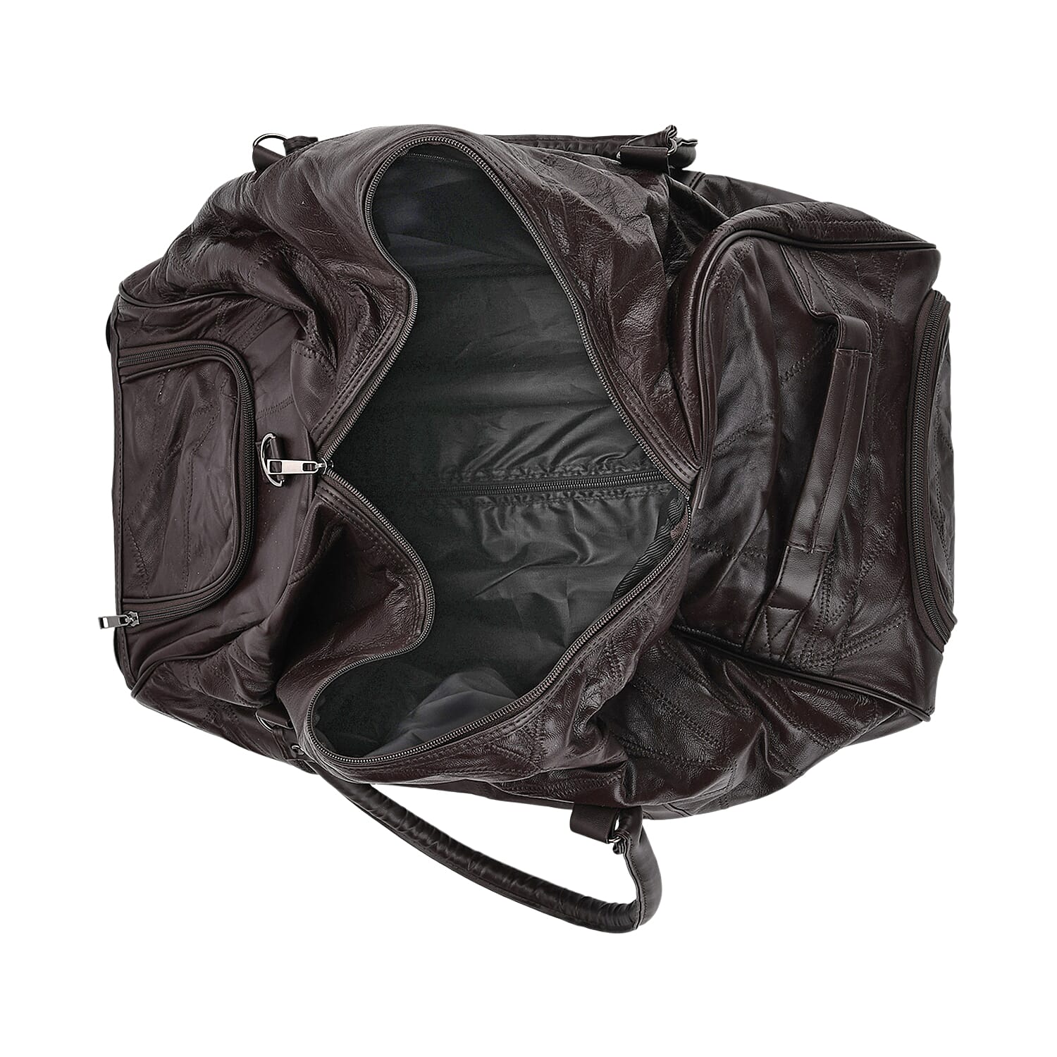 Patchwork Leather Travel Bag with Trolley - Brown