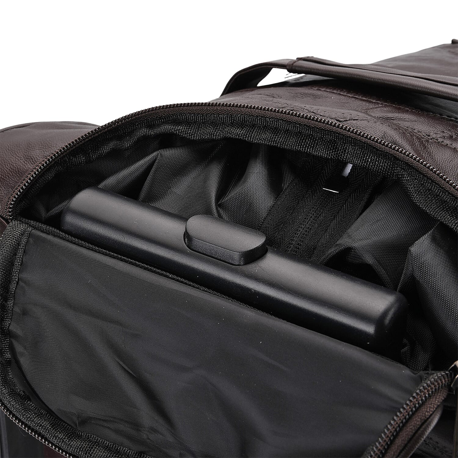 Patchwork Leather Travel Bag with Trolley - Brown