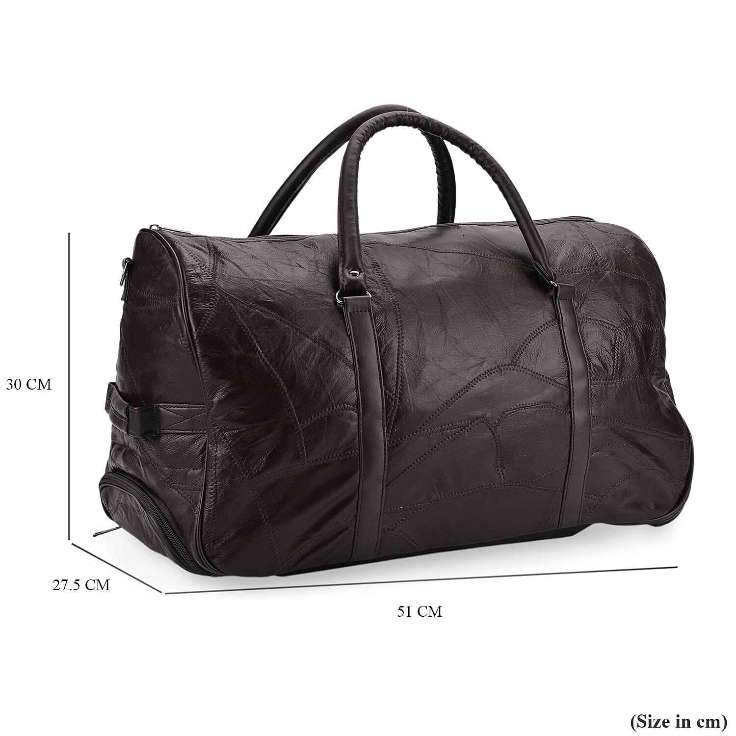 Patchwork Leather Travel Bag with Trolley - Brown