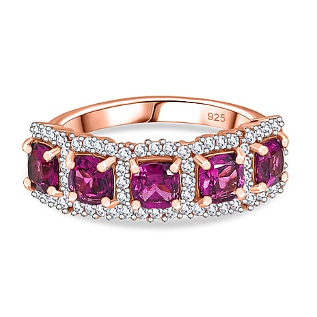 Radiant Ember Garnet & White Zircon Ring in 18K Vermeil Rose Gold Plated Sterling Silver 2.51 Ct.