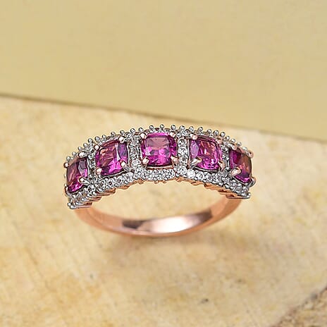 Radiant Ember Garnet & White Zircon Ring in 18K Vermeil Rose Gold Plated Sterling Silver 2.51 Ct.