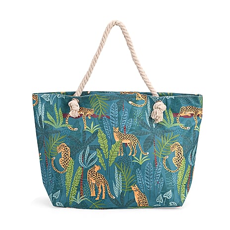 Tropical Jungle Design Tote Bag with Rope Handles - Green