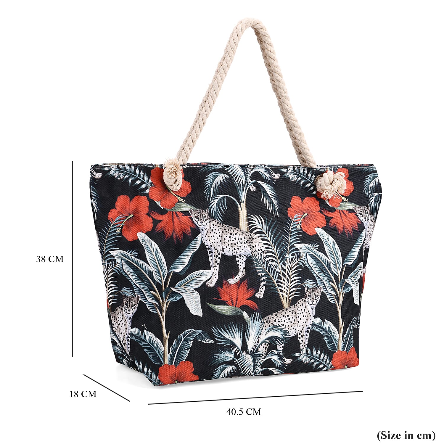 Leopard & Flower Pattern Tote Bag with Rope Handles - Black & White Leopard & Flower Pattern Tote Bag with Rope Handles - Black & White