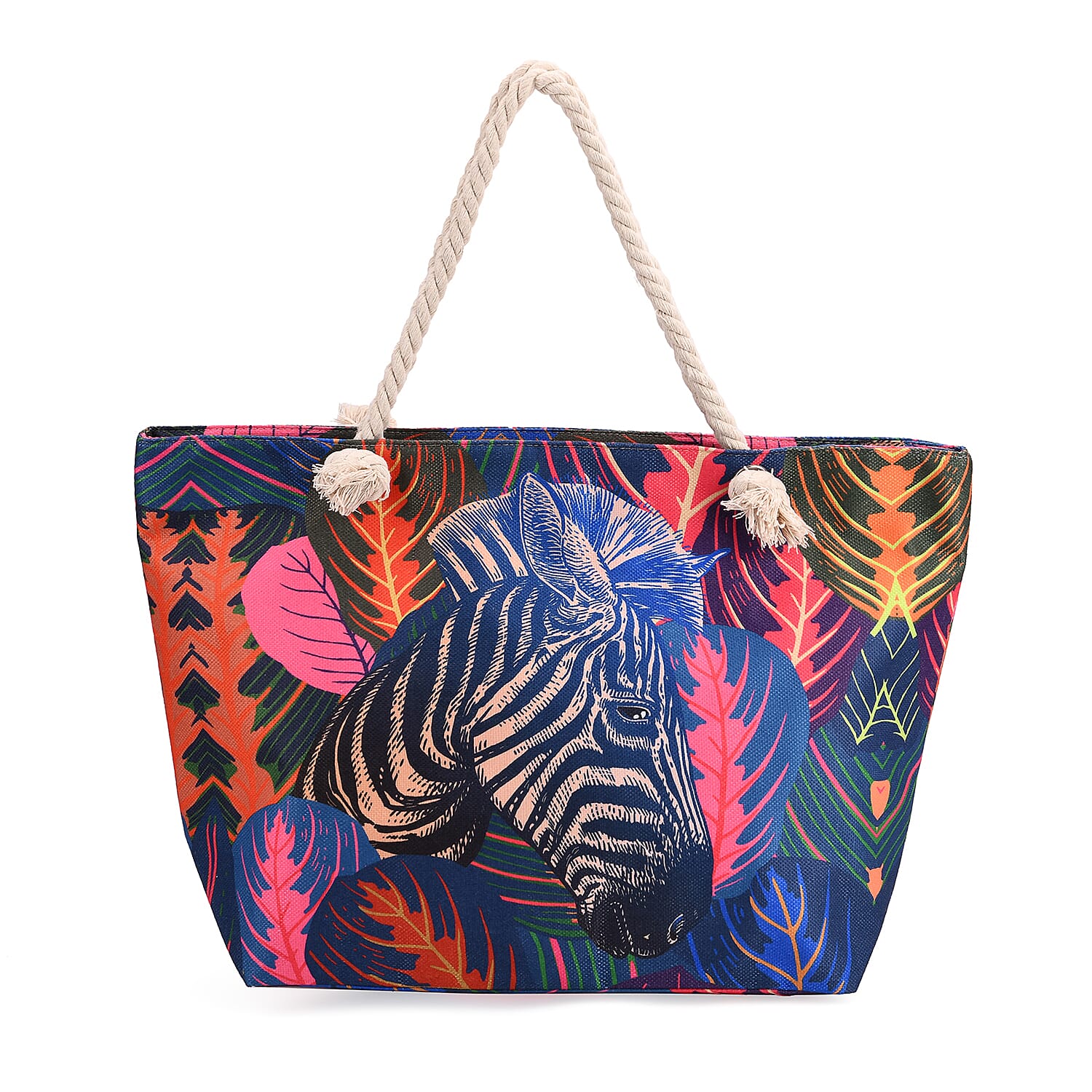 Zebra Head Pattern Tote Bag with Rope Handles - Multicolor