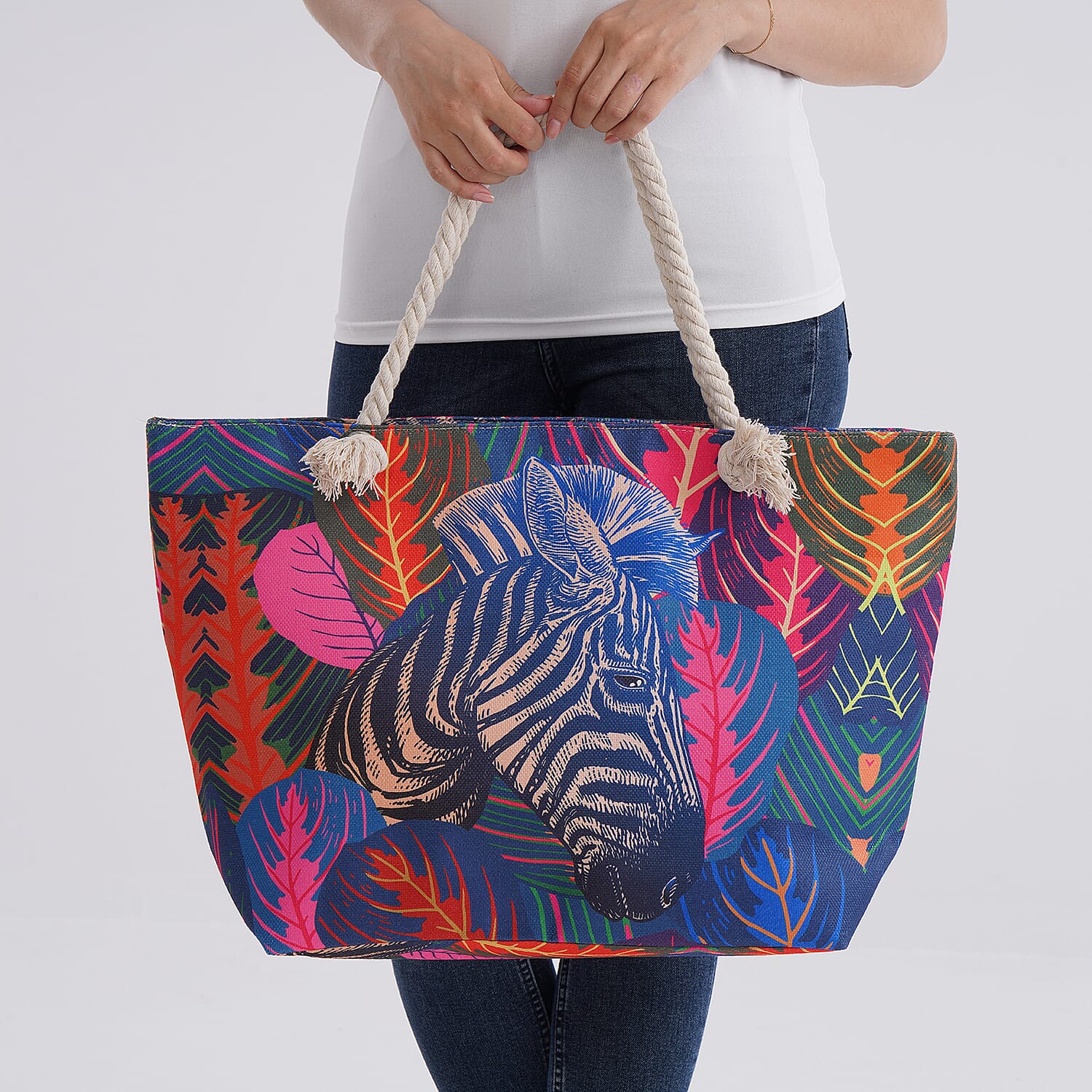 Zebra Head Pattern Tote Bag with Rope Handles - Multicolor