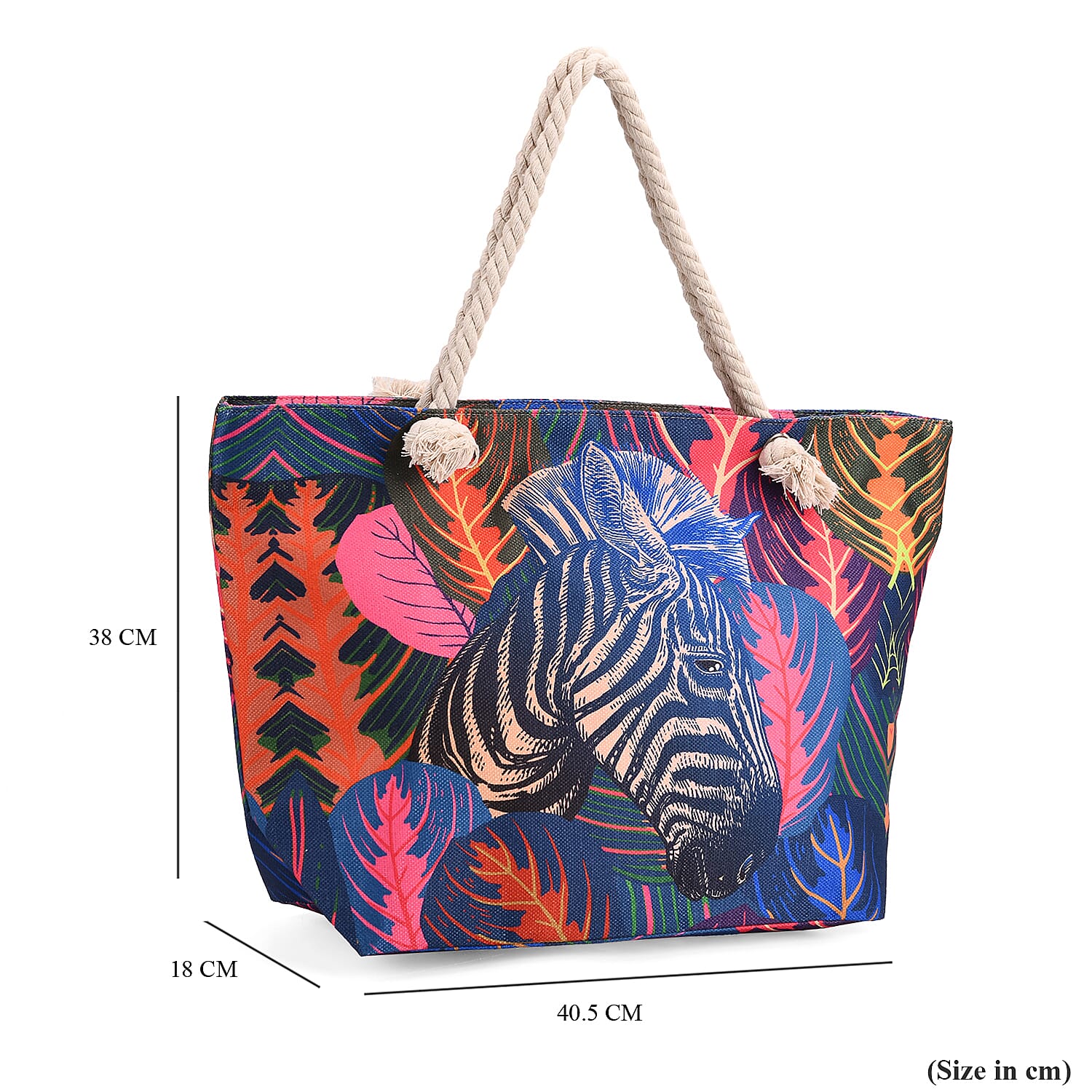 Zebra Head Pattern Tote Bag with Rope Handles - Multicolor