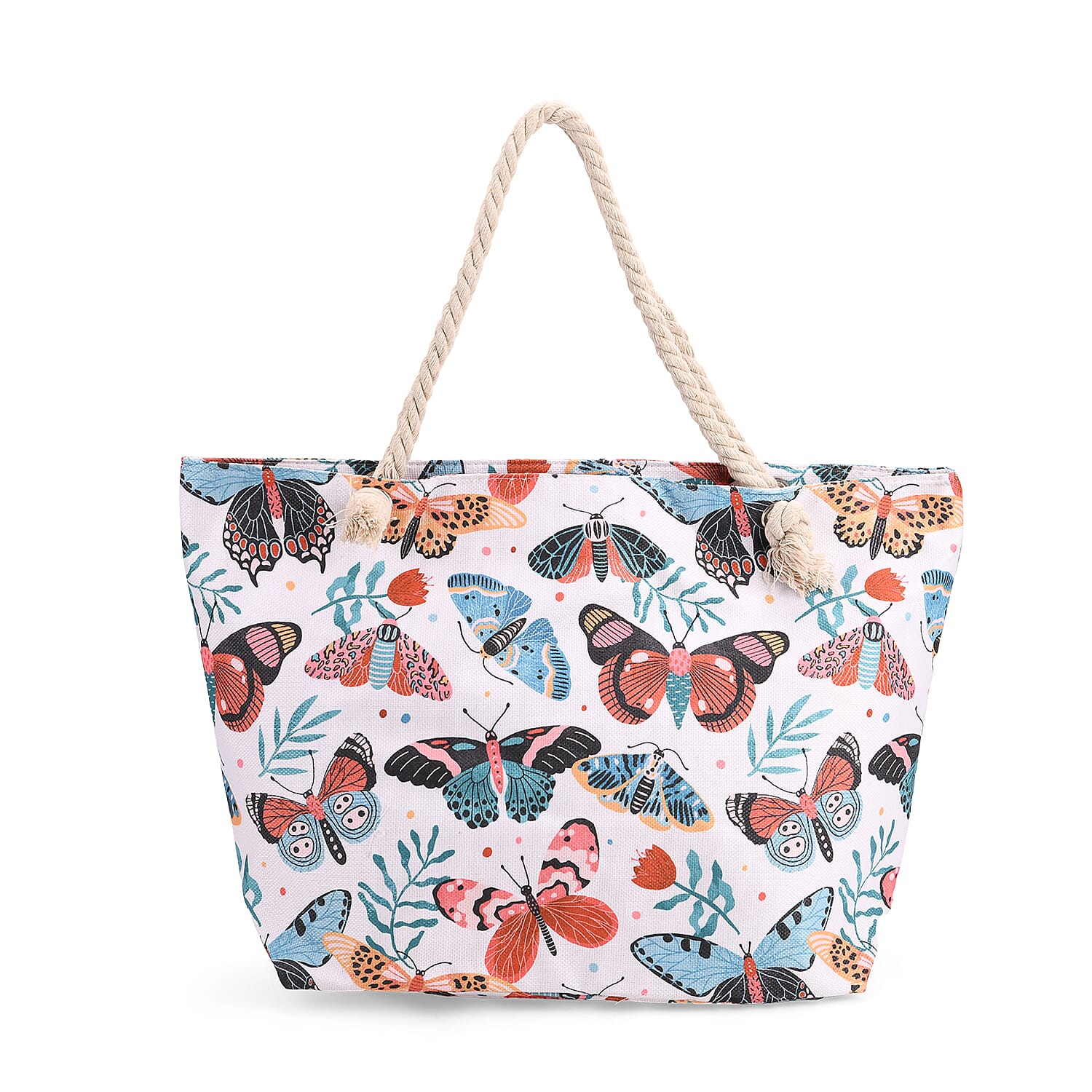 Butterfly Pattern Tote Bag with Rope Handles - Multicolor