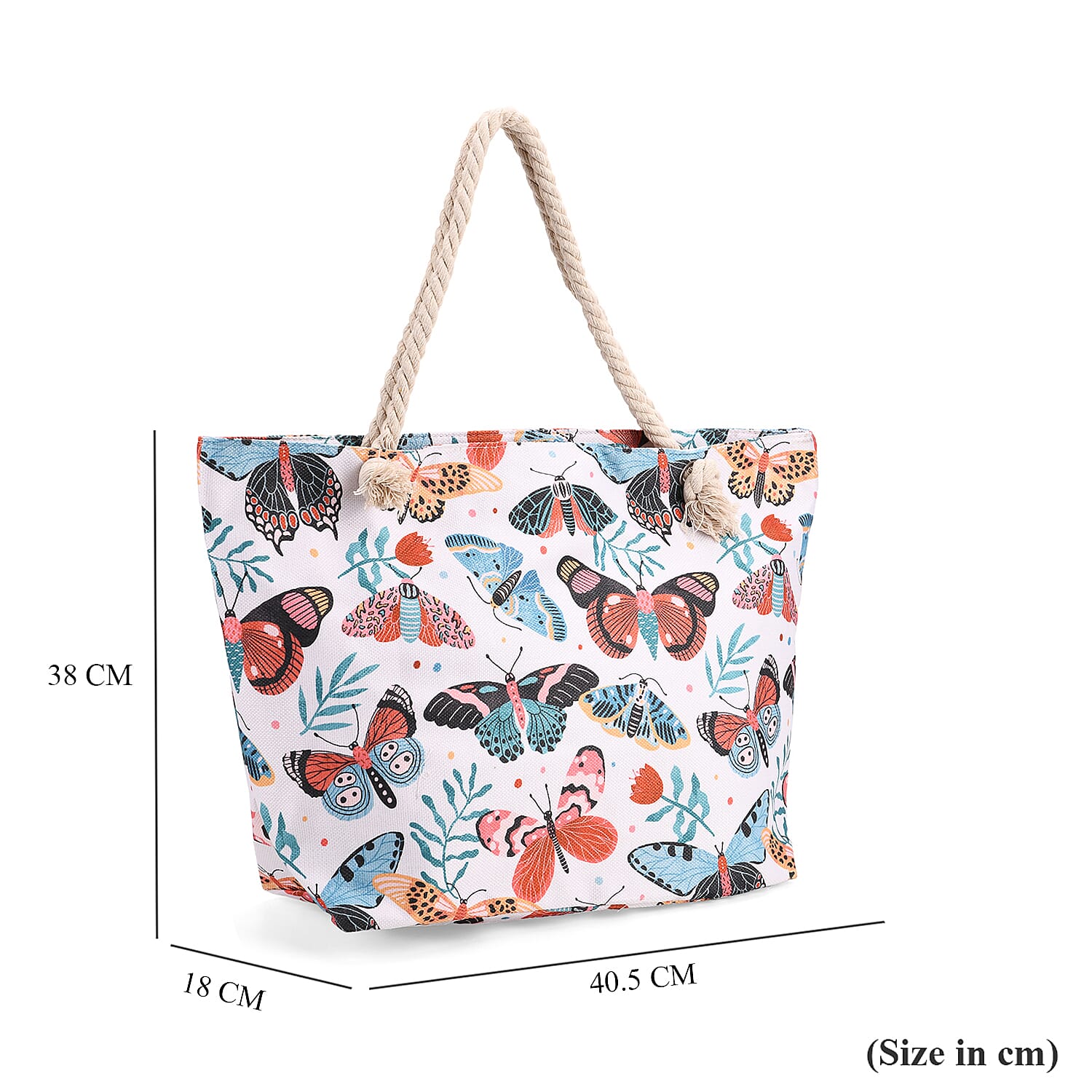 Butterfly Pattern Tote Bag with Rope Handles - Multicolor