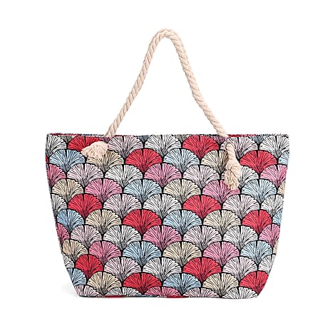 Half Round Fan Pattern Beach Tote Bag with Rope Handles - Multicolor