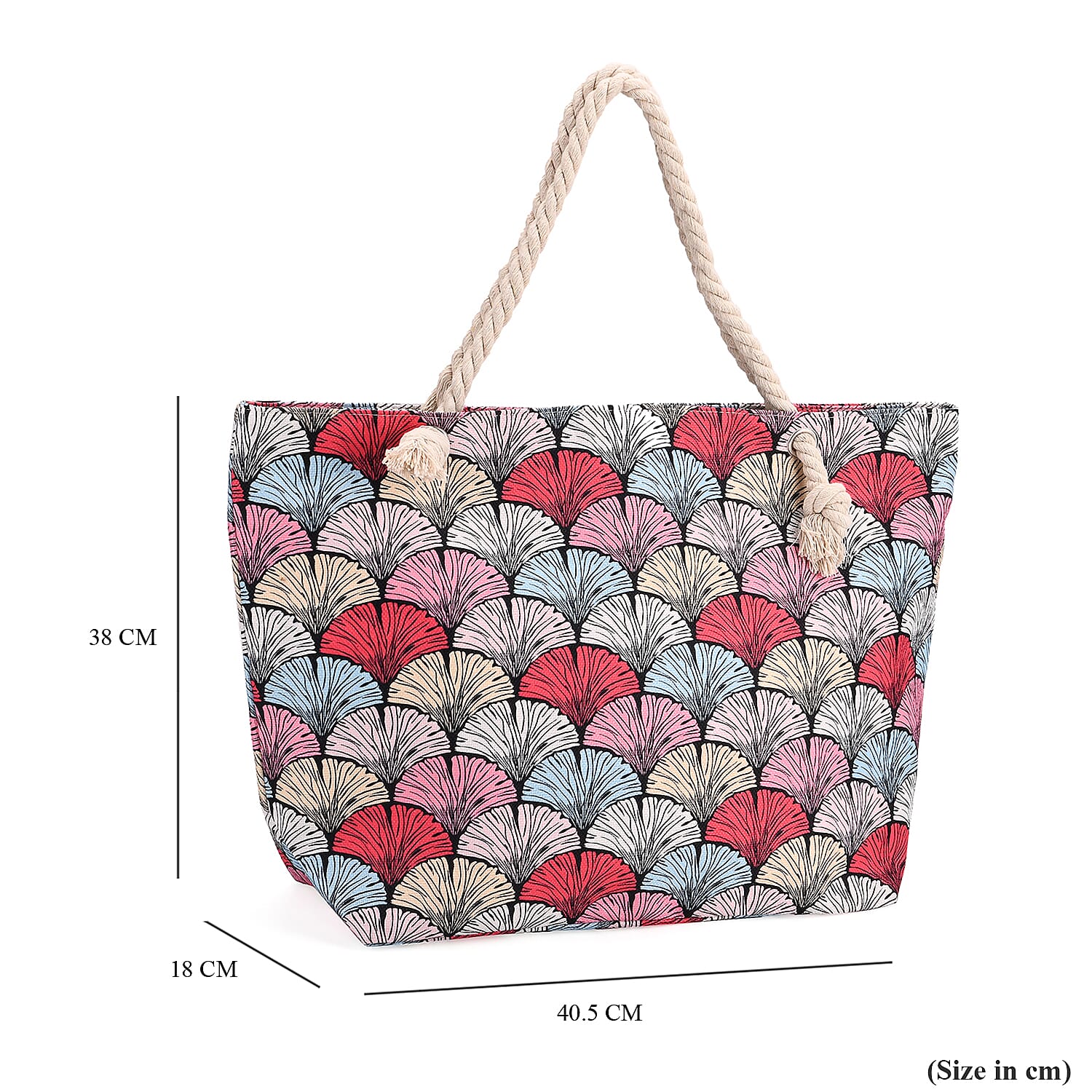 Half Round Fan Pattern Beach Tote Bag with Rope Handles - Multicolor Half Round Fan Pattern Beach Tote Bag with Rope Handles - Multicolor