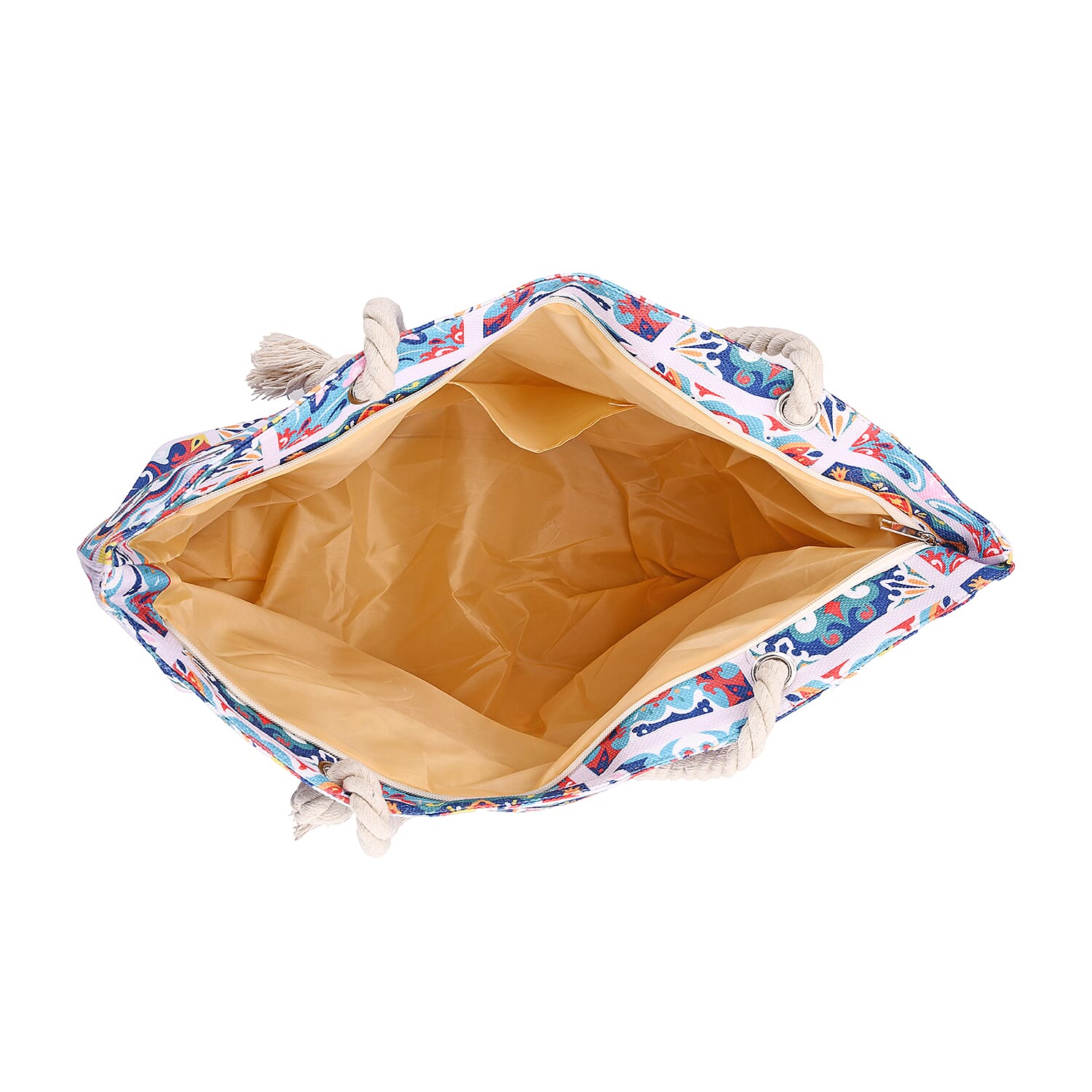 Bohemian Plaid Floral Pattern Beach Tote Bag with Rope Handles - Multicolor