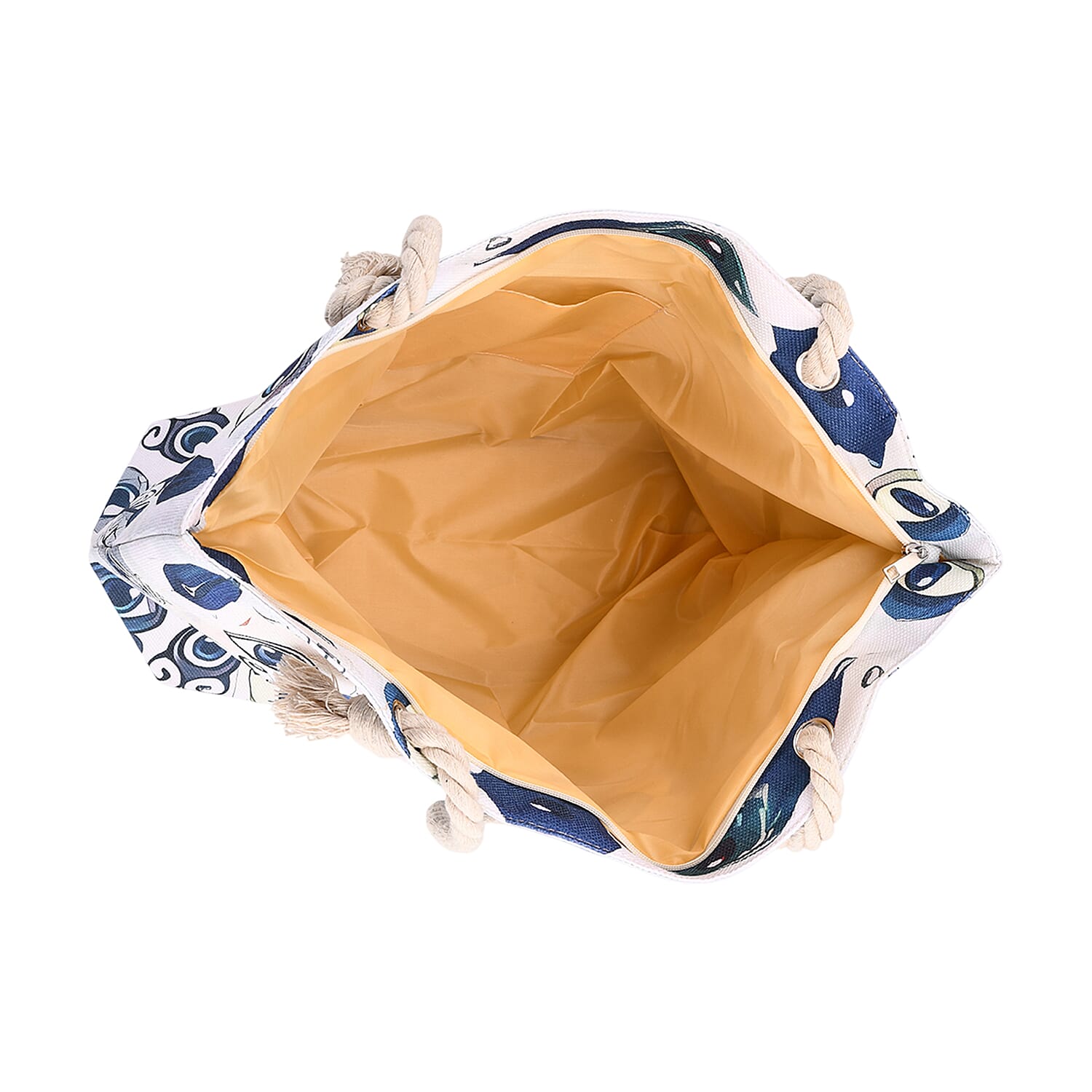 Mystical Blue Evil Eye Print Tote Bag with Rope Handles - White