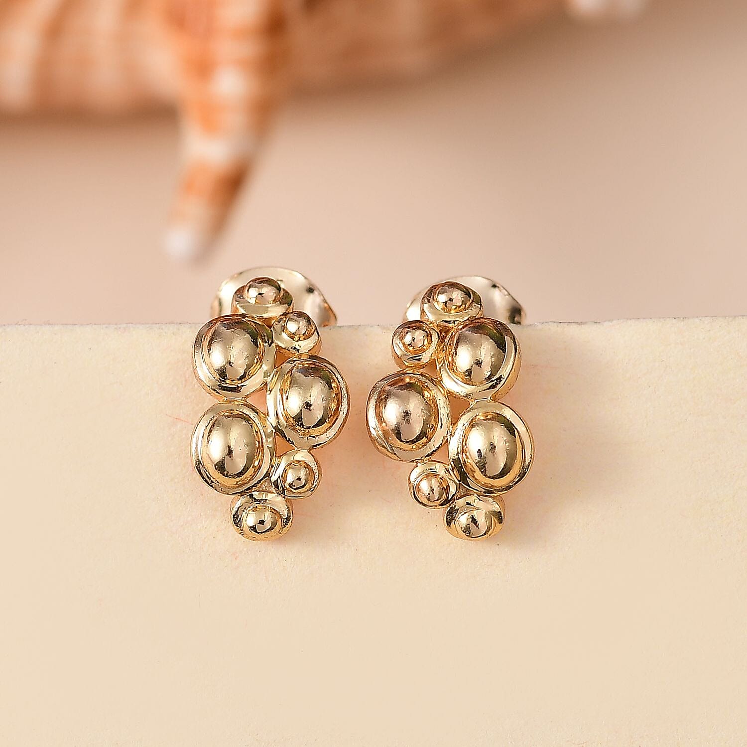 Yellow Gold Plated Sterling Silver Stud Push Back Earrings