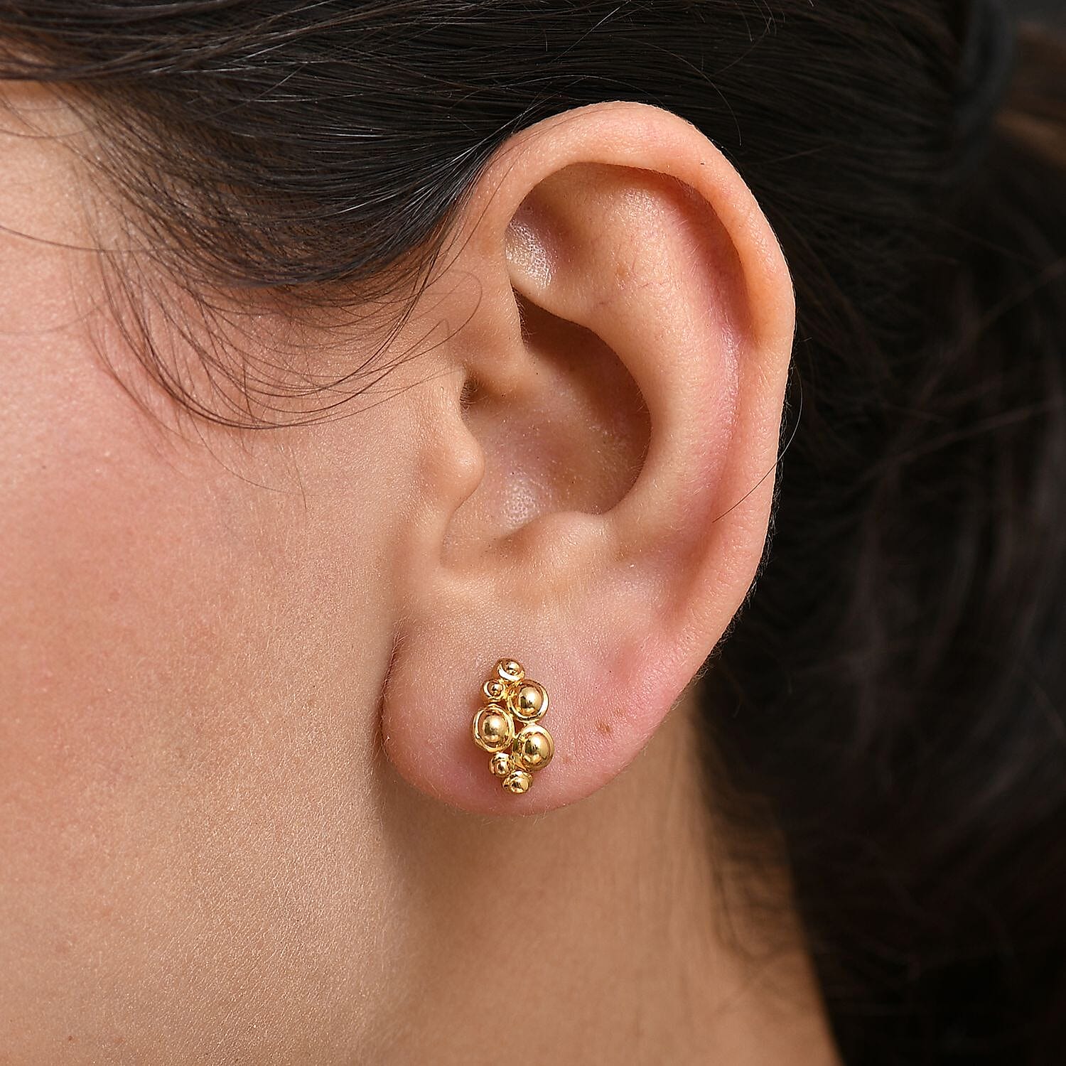 Yellow Gold Plated Sterling Silver Stud Push Back Earrings
