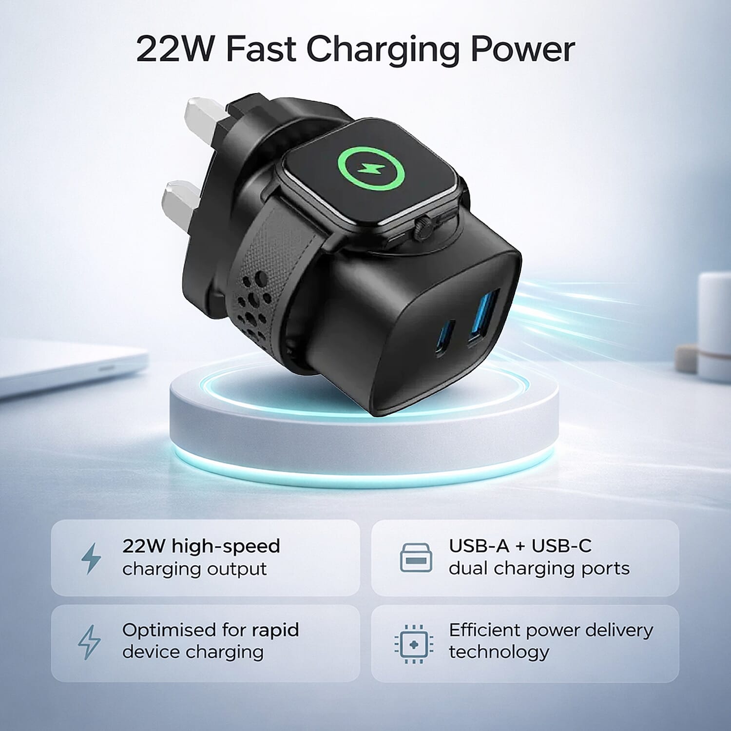 HAVIT 22w Fast Charging 2 Port USB - A & C with Built-in Apple Watch Charger