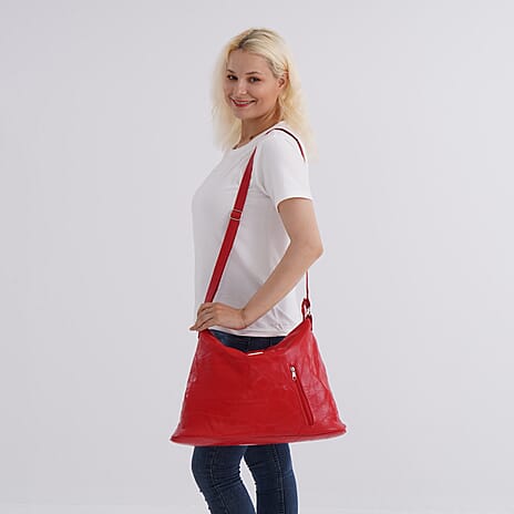 THE SALLY SPECIAL PRICE DEAL - - Styled By 100% Genuine Leather Large Crossbody Bag - Red