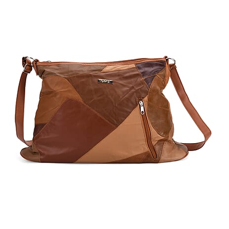 THE HEADLINER- Styled by - 100% Genuine Leather LARGE Crossbody Bag - Camel