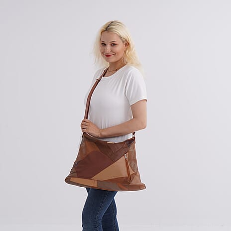 THE HEADLINER- Styled by - 100% Genuine Leather LARGE Crossbody Bag - Camel