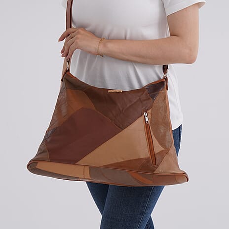 THE HEADLINER- Styled by - 100% Genuine Leather LARGE Crossbody Bag - Camel