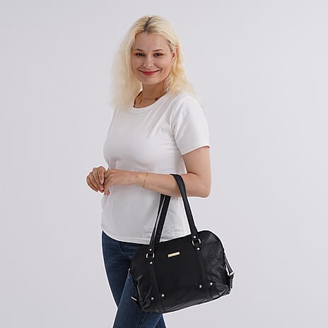 Styled By - Designer Inspired 100% Genuine Leather Tote Bag - Black