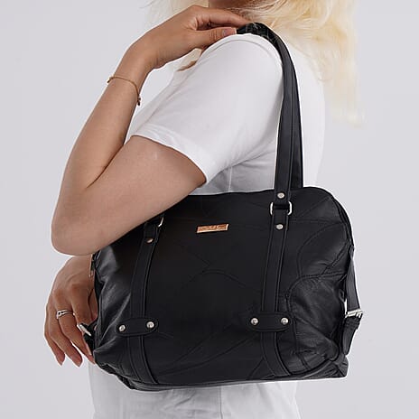 Styled By - Designer Inspired 100% Genuine Leather Tote Bag - Black