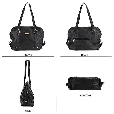 Styled By - Designer Inspired 100% Genuine Leather Tote Bag - Black