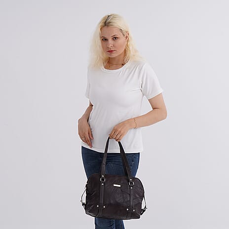 Styled By - Designer Inspired 100% Genuine Leather Tote Bag - Brown