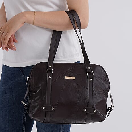 Styled By - Designer Inspired 100% Genuine Leather Tote Bag - Brown