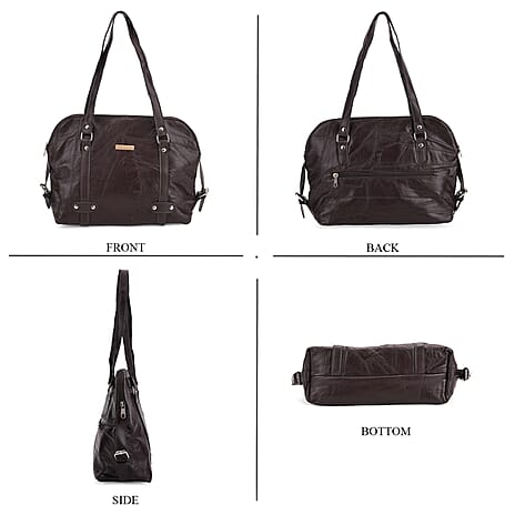 Styled By - Designer Inspired 100% Genuine Leather Tote Bag - Brown