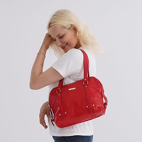Styled By - Designer Inspired 100% Genuine Leather Tote Bag - Red