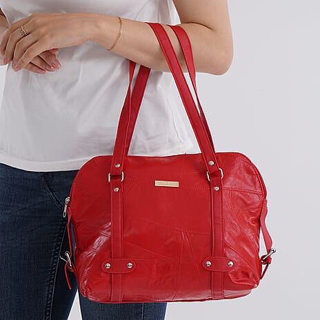 Styled By - Designer Inspired 100% Genuine Leather Tote Bag - Red