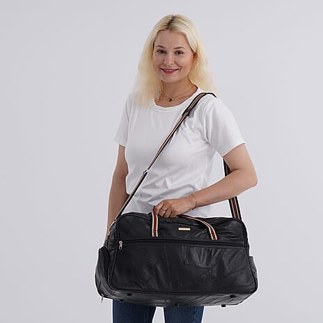Styled By - Designer Inspired 100% Genuine Leather Travel Duffle Bag - Black