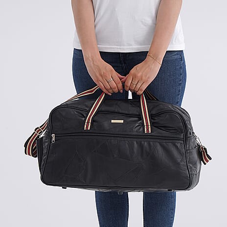 Styled By - Designer Inspired 100% Genuine Leather Travel Duffle Bag - Black
