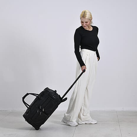 Styled By - Patchwork Sheep Leather Travel Duffle Bag with Trolley Sleeve - Black
