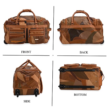 Styled By -100% Genuine Leather Travel Duffle Bag with Trolley Sleeve - Camel