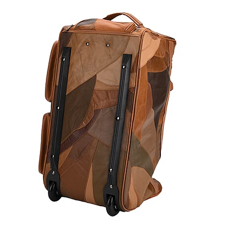 Styled By -100% Genuine Leather Travel Duffle Bag with Trolley Sleeve - Camel