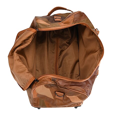 Styled By -100% Genuine Leather Travel Duffle Bag with Trolley Sleeve - Camel