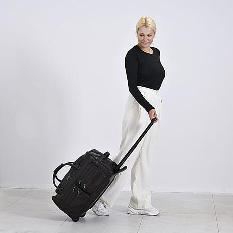 Styled By - Patchwork Sheep Leather Travel Duffle Bag with Trolley Sleeve - Brown