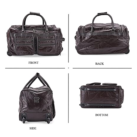 Styled By - Patchwork Sheep Leather Travel Duffle Bag with Trolley Sleeve - Brown