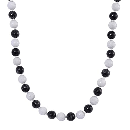 The Ultimate Monochrome Chic - Natural Type A White Jade & Black Jade Necklace (Size - 20) with Magnetic Clasp in Rhodium Overlay Sterling Silver 720.00 Ct.