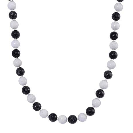 Natural Type A White Jade & Black Jade Necklace (Size - 20) with Magnetic Clasp in Rhodium Overlay Sterling Silver 720.00 Ct.