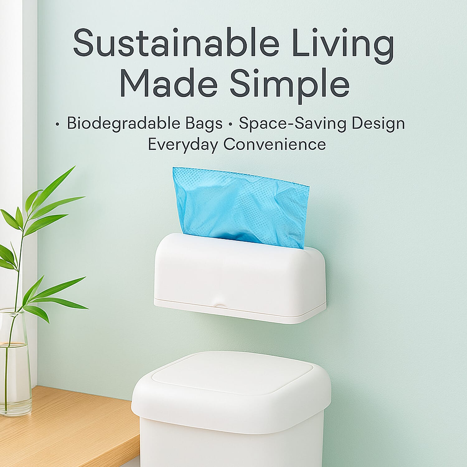 Biodegradable Rubbish Bag Dispenser with 5 Bin Bag Rolls (10L Capacity) - White