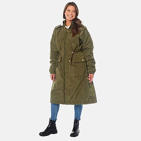 Charlotte West Water Resistant Sherpa Lined Hoodie Coat (Size 12) - Olive